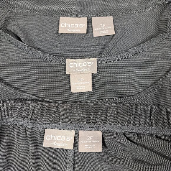 Chicos Travelers 12P/14P 3 Piece Tank Jacket Pants Gray Open Womens Large Petite - Picture 4 of 6